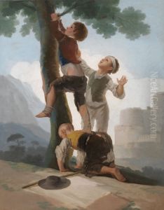 Boys climbing a tree