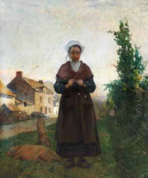 Country landscape with female figure - view 1