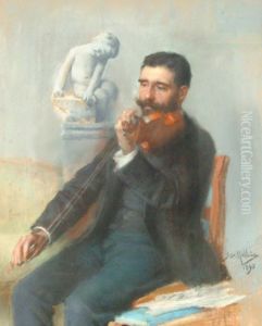 Jose Relvas playing the violin by Jose Malhoa