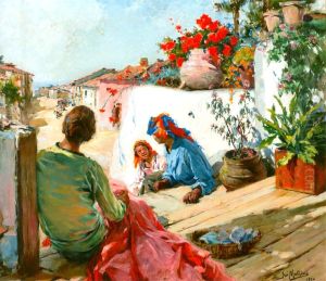 Flowered balcony by Jose Malhoa