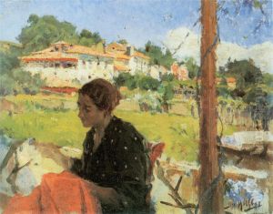 In the shade of the vine by Jose Malhoa