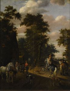 rest of horsemen at an inn by Pieter van Asch