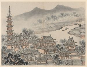 The Thousand Buddha Hall and the Pagoda of the "Cloudy Cliff" Monastery, from Twelve Views of Tiger Hill, Suzhou by Shen Zhou