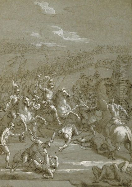 A Battle Scene: Roman Cavalry Attacking In An Open Landscape - view 1