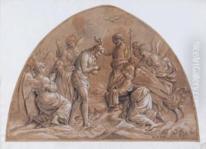 Le Bapteme Du Christ Plume, Lavis, Rehautsde Blanc by Louis Cheron