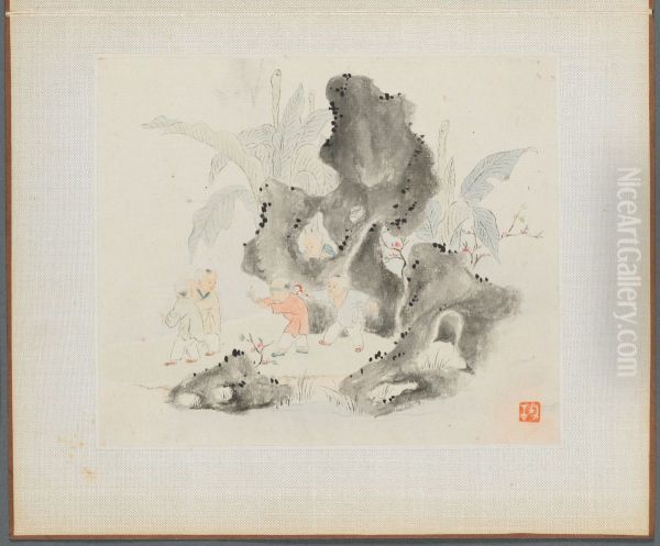 Children Playing Blindman's Buff in a Garden - view 1