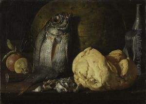 Still Life with Fish, Bread, and Kettle by Luis Egidio Melendez