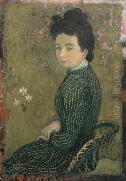 Eva Meurier in a Green Dress - view 1