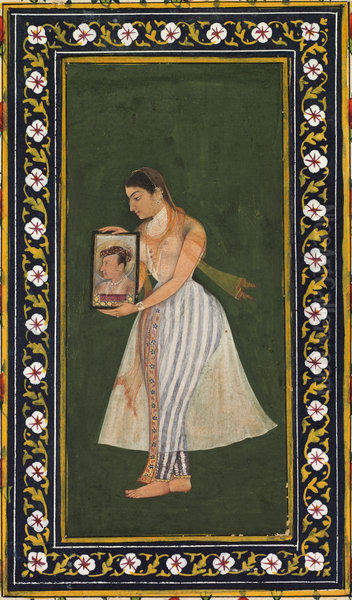 Nur Jahan holding a portrait of Emperor Jahangir - view 1