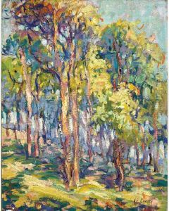 Kathryne. Bard Cherry, American Flowering Trees Landscape, Oilon Canvasboard, Signed Lower Right, Framed by Kathryn Cherry