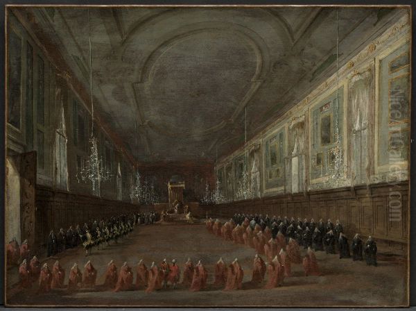 Pope Pius VI Descending the Throne to Take Leave of the Doge in the Hall of SS. Giovanni e Paolo, 1782 and Pontifical Ceremony in SS. Giovanni e Paolo, Venice, 1782 (pair) - view 1
