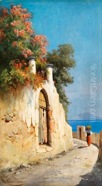 Uferstrasse Mit Mauertor Bei Capri - view 1