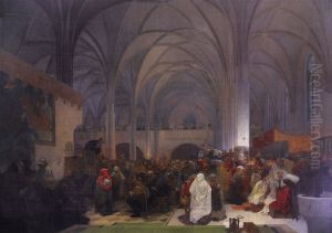 Kazani Mistra Jana Husa v kapli Betlemske: Pravda vitezi by Alphonse Mucha