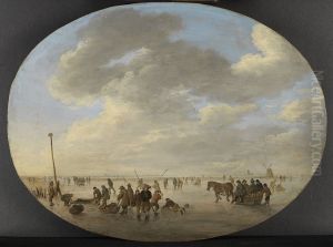 Hollandische Flachlandschaft mit Schlittschuhlaufe by Jan van Goyen