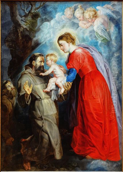 St Francis receives the Christ Child from Mary - view 1
