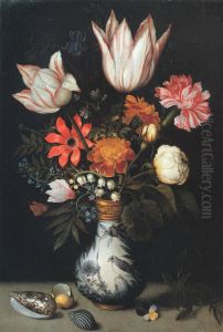 Tulips, Roses, a Pink and White Carnation, Forgets-Me-Nots, Lilly of the Valley and other Flowers in a Vase by Ambrosius Bosschaert