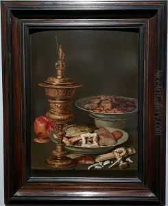 Still life with a gilt goblet, a pomegranate and Wan Li dishes with fruit, nuts and sweets by Clara Peeters