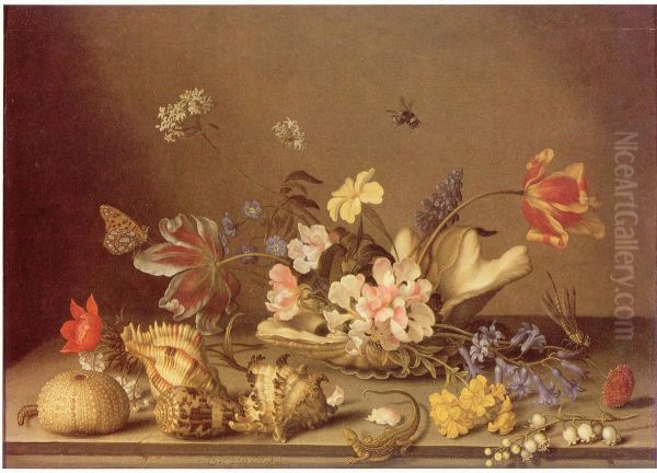 Still life of flowers and shells - view 1
