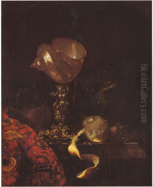 Still life with shell cup, glasses and a lemon - view 1