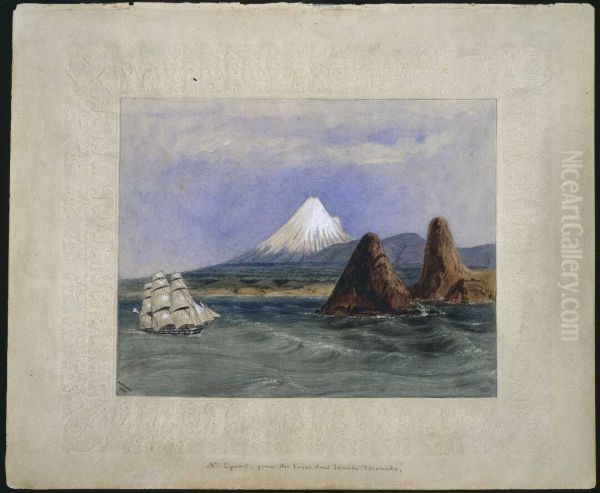 Mt Egmont, from the Sugar Loaf Islands, Taranake 1849 - view 1