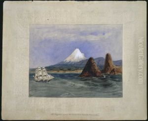 Mt Egmont, from the Sugar Loaf Islands, Taranake 1849 by Charles Heaphy