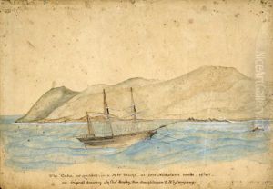 The "Cuba" at anchor, in a N.W. breeze, at Port Nicholson heads, 1840 by Charles Heaphy