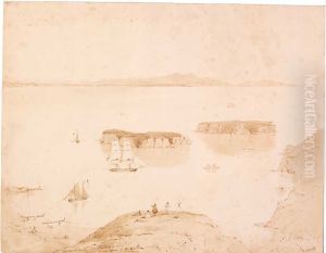 The anchorage at Massacre Bay. Aorere mountains in the distance by Charles Heaphy