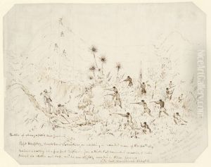 Battle of Mangapiko, New Zealand, Capt. Heaphy, Auckland Volunteers, in assisting a wounded man of the 40th Reg., received a volley at a few feet distance by Charles Heaphy