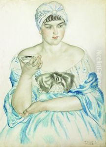 Women drinking tea by Boris Kustodiev