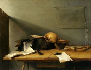 Still life with books and skull by Jan Davidsz. De Heem