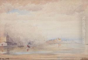 Docks And River Front, Montreal. by Walter Chesterton