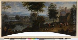 Landschap met taveerne en dansende boeren