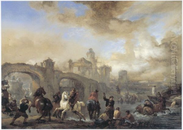 Landschap met paardenwed bij een brug - view 1