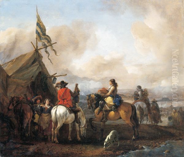 Legerkamp met ruiters bij een marketensterstent - view 1