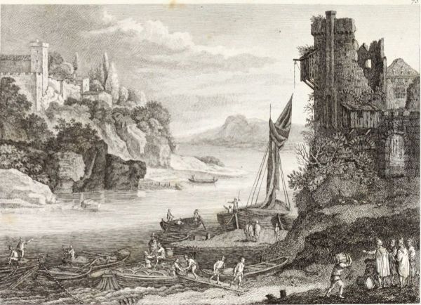 Rocky Coast with Ships and Travellers - view 1