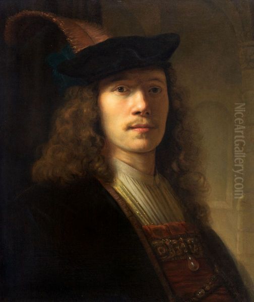 Borststuk van een man met baret met pluim - view 1