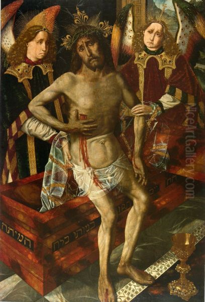 Christ at the Tomb Supported by Two Angels. 
This painting was included in the temporary exhibitEl mirall perdut. Jueus i conversos a l'edat mitjanaat the Museu Nacional d'Art de Catalunya ([1], p.14). - view 1