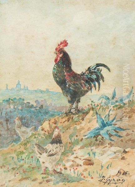 Rooster and view of Lisbon with the Basilica of Estrela in the background - view 1