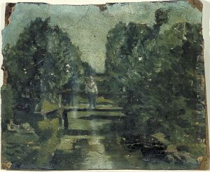 Figuur op brug in bos by Theo van Doesburg