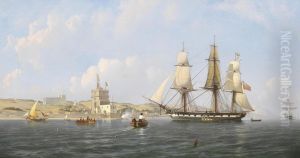 An English frigate arriving in the Tagus off the Belem Tower