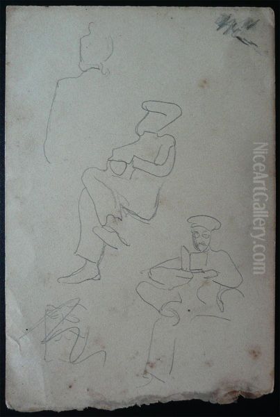 Figuras sentadas a bordo - Desmembrado de um caderno de anotacoes - verso da obra D907 - view 1