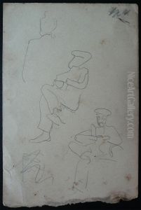 Figuras sentadas a bordo - Desmembrado de um caderno de anotacoes - verso da obra D907 by Eliseu Visconti