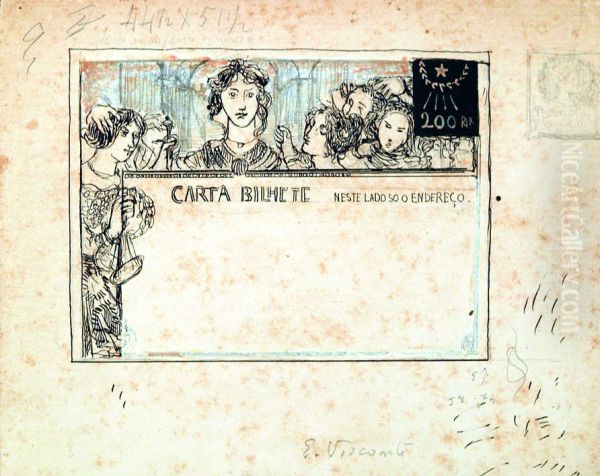 Carta-bilhete para o exterior - A Comunhao Republicana - Estudo para carta-bilhete integrante da colecao vencedora do Concurso dos Correios de 1904 - view 1