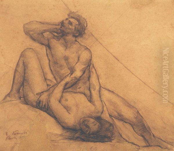 Casal Francesca da Rimini e Paolo Malatesta - Alegoria ao drama - Estudo de detalhe para o triangulo do teto sobre a plateia do Theatro Municipal do Rio de Janeiro - view 1