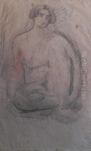 Nu feminino sentado - verso da obra D390 by Eliseu Visconti