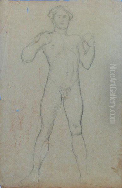 Nu masculino de punhos cerrados - verso da obra D469 - view 1