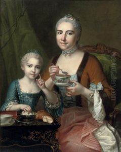 Portrait Of An Elegant Lady And Her Daughter by Jean Chevalier
