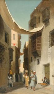 A Street In The Arab Quarter Cairo by Robert Magnus Chevalier