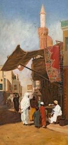 Scene De Souk, Le Marchand De Tapis. by Robert Magnus Chevalier