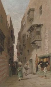 An Eastern Street Scene, Thought To Be Cairo by Robert Magnus Chevalier